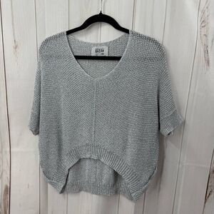 Brand Bazar Women’s One Size Silver Metallic Cropped Sweater Short Sleeve